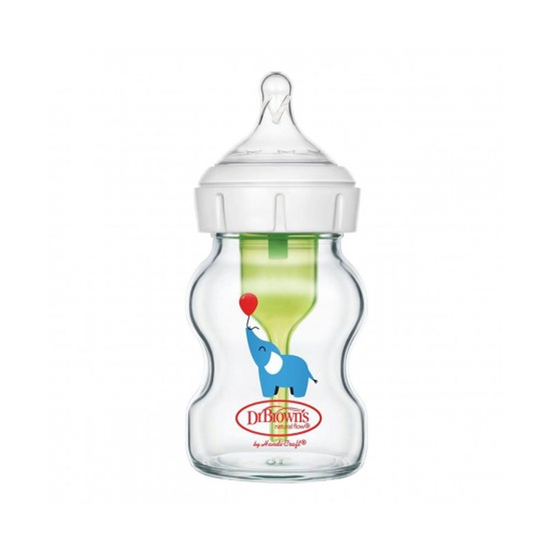 شیشه شیر پیرکس 150 میل پهن آپشن پلاس طرح فیل دکتر براونز Dr Browns
