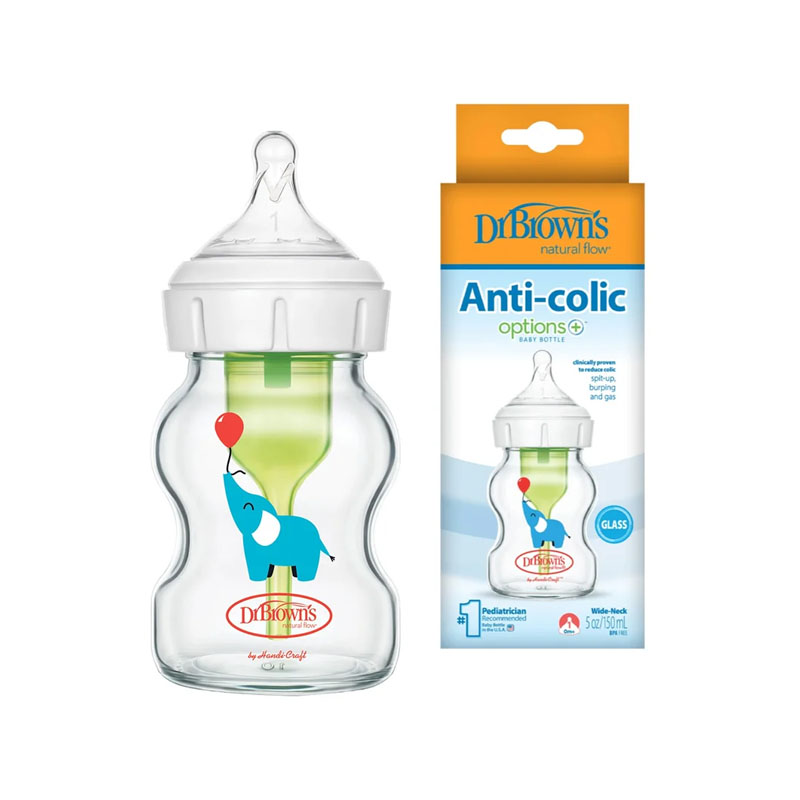 شیشه شیر پیرکس 150 میل پهن آپشن پلاس طرح فیل دکتر براونز Dr Browns