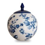 جینجر جار سرامیکی طرح گل و پرنده آبی سفید